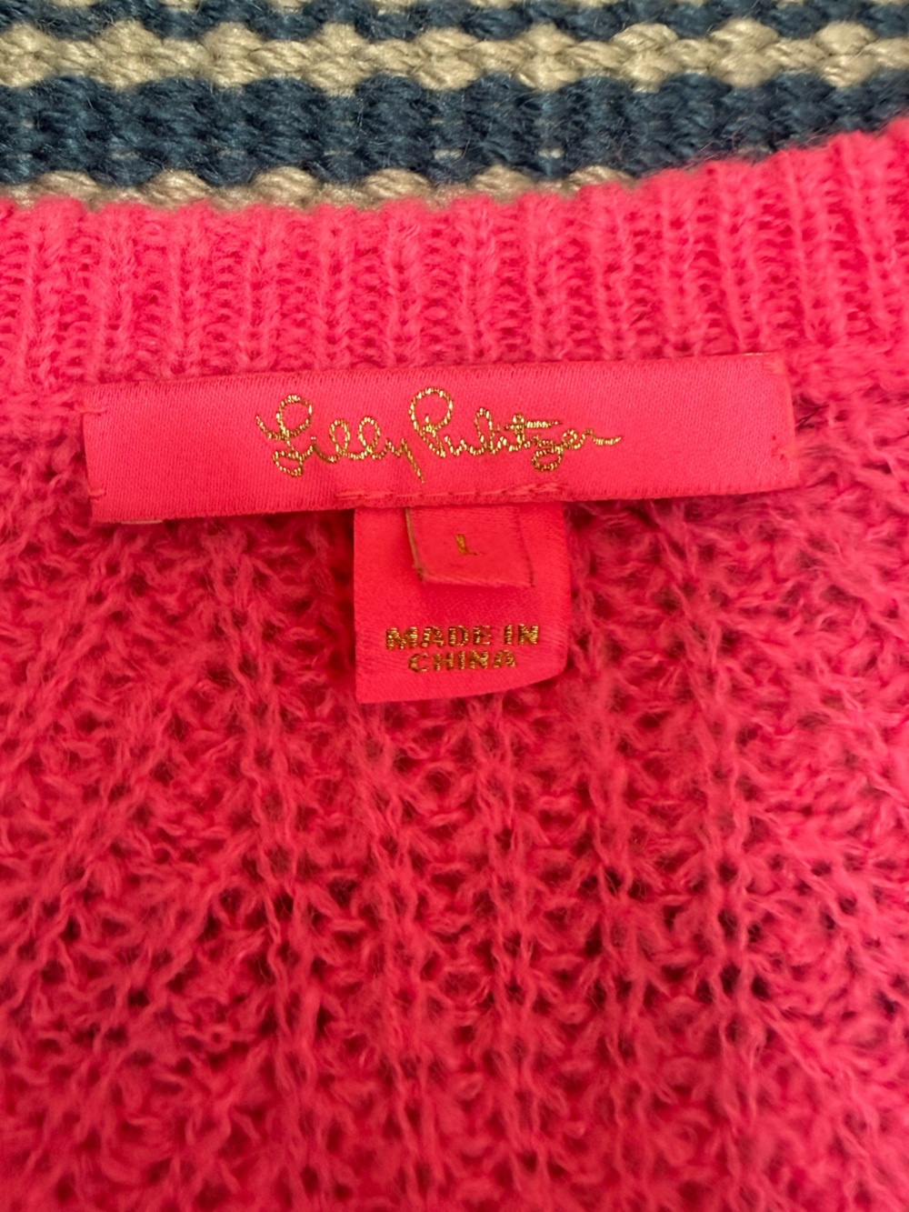 Lilly Pulitzer Hot Pink Open Knit Crewneck Sweater